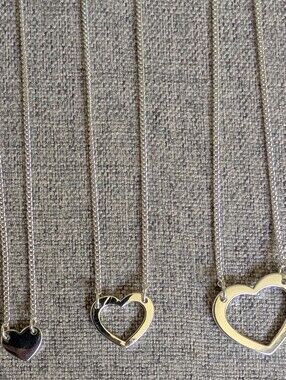 Lot of 3 Silver Tone Adjustable Heart Pendant Friendship / Family Necklaces EUC